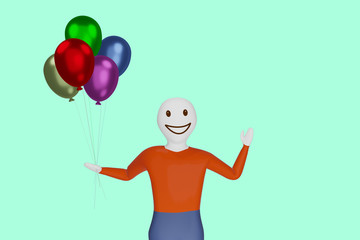 Character with air balloon, 3D illustration