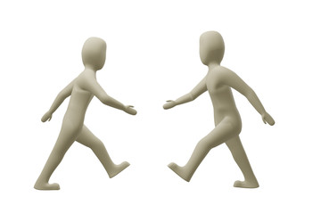 Two characters run to hands, 3D illustration