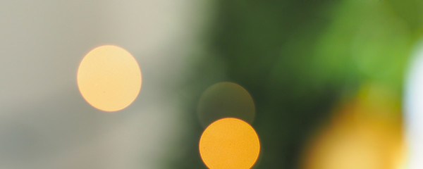 Christmas tree ornament on branches detail blur abstract background. Golden light