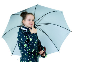 Little girl under an umbrella.