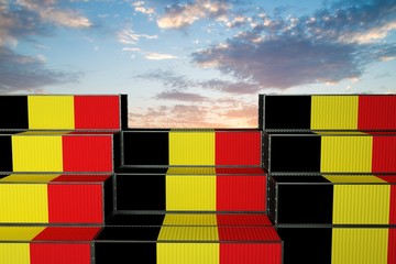 3D illustration Container with flag of Belgium