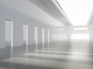 Empty white room with lateral lights, Product showcase.3D rendering