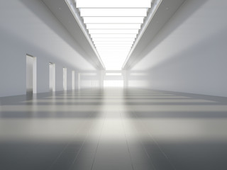 Empty white room with lateral lights, Product showcase.3D rendering