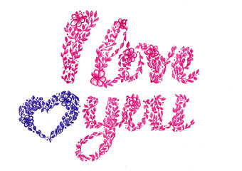 hand drawing illustration lettering love red openwork lace Valentine's day greeting card