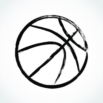 black brush line basketball ball illustration