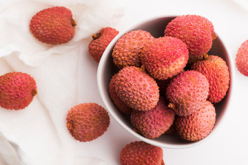 Litchie, liche, lychee, fresh healthy ripe fruits