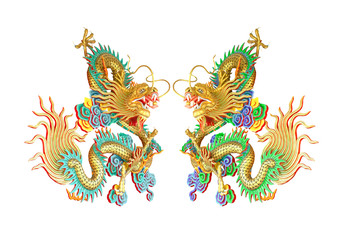 two Colorful Chinese dragon on white background