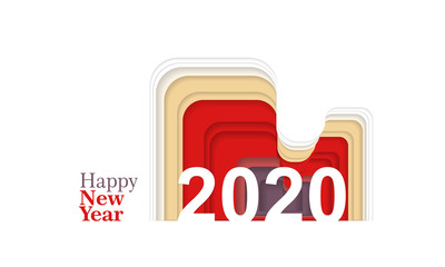 Happy new year 2020 banner in paper style for your seasonal holidays flyers, greetings and invitations, christmas themed congratulations and cards. Vector illustration.
