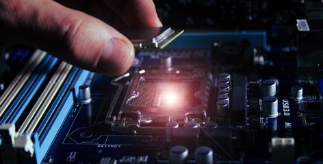 installing the processor on the motherboard.