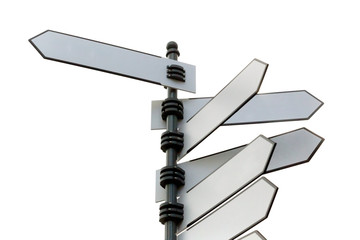 information. white iron blank isolated direction indicator closeup on white background