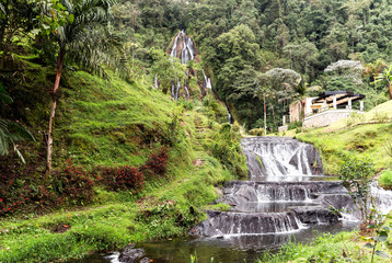 Fototapeta na wymiar Cascades in Termales of Santa Rosa de Cabal in Risaralda, Colombia