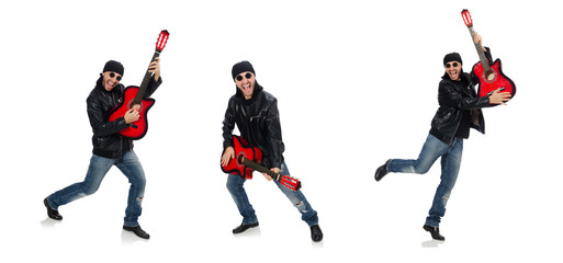 Guitar player isolated on the white