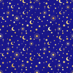 Magical Sky Seamless Pattern - Foil repeating pattern design on lightly textured background