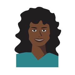 A woman isolated on white background for design, a flat cartoon vector stock illustration with black old or middle aged character with long hair