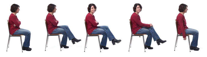 woman sitting on a chair on white background