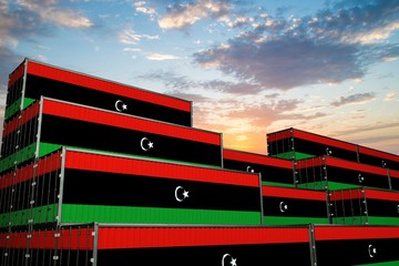3D illustration Container with flag of Libya