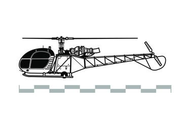 Aerospatiale Alouette 2, SA 313, 318. Outline vector drawing © Alex