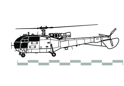 Aerospatiale Alouette 3, SA 316, 319. Outline vector drawing