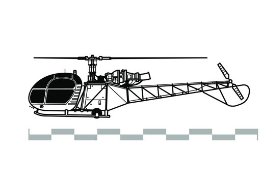 Aerospatiale Alouette 2, SA 313, 318. Outline vector drawing