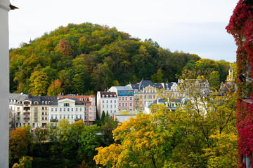 Aerial cityscape of Karlovy Vary