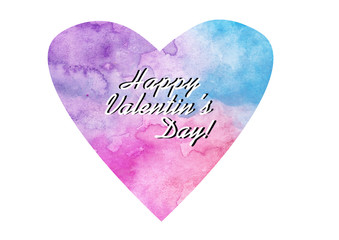 hand drawing watercolor heart lettering Valentine's day lettering greeting card festive