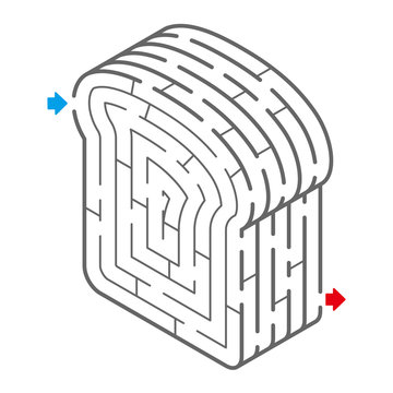 食パンのアイソメトリック迷路（塗り絵）