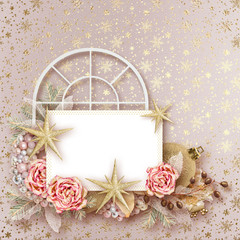 Winter frame for photo in scrapbook style. Winter album of memories. Beautiful Christmas frame for...