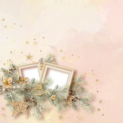 Winter frame for photo in scrapbook style. Winter album of memories. Beautiful Christmas frame for...