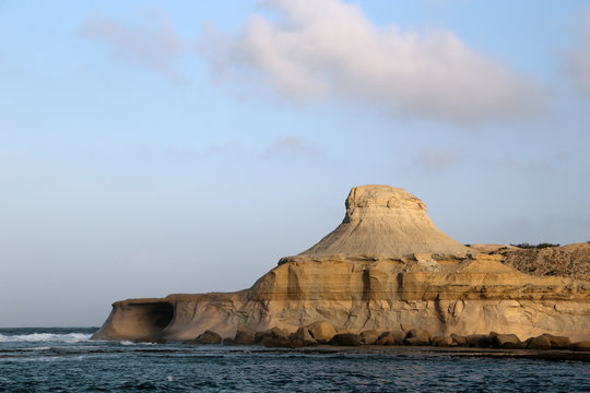 Beautiful cliffs near the city of Zebbug in Xwejni Bay, called Qolla L-Baida. Gozo Island, Malta
