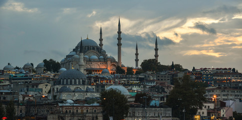 Ancient mosque at twilight in Istanbul, Turkey