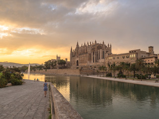 Obraz premium cathedral at golden hour in palma mallorca