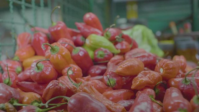 Bell Peppers Stacked on Top of Each Other in a Market 