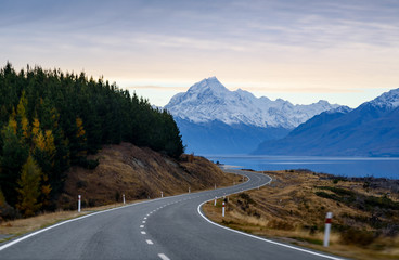 Road to Aoraki Mount Cook National Park, South Island, New Zealand