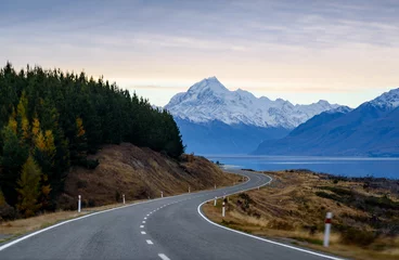 Photo sur Plexiglas Aoraki/Mount Cook Route vers le parc national Aoraki Mount Cook, île du Sud, Nouvelle-Zélande