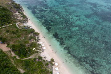 Aerial shot Paradise beach (Sandira beach), Bantayan island, North Cebu, Philippines