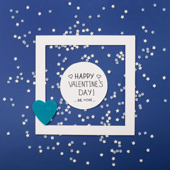Fototapeta na wymiar Happy Valentine's Day card with small stars and white hearts