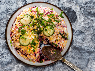 Herring under a fur coat is a popular holiday dish in Ukraine