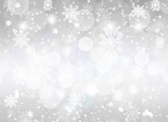 Gray abstract background. white bokeh snowflake blurred beautiful shiny lights. use for Merry Christmas /happy new year wallpaper backdrop and your product.