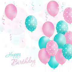 Happy birthday vector illustration - foil confetti and colorful balloons.