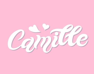 Camille. Woman's name. Hand drawn lettering. Vector illustration. Best for Birthday banner
