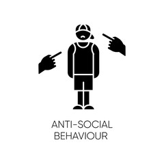 Anti-social behaviour glyph icon. Harassment and bullying. Teenager depression. Agressive public. Anxiety, loneliness. Mental disorder. Silhouette symbol. Negative space. Vector isolated illustration