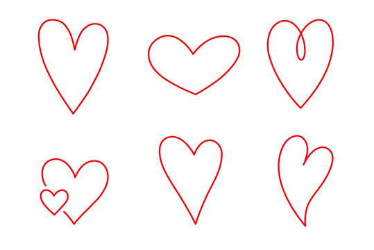 Hand drawn set of red hearts isolated on white background. Vector illustration. Scribble heart. Love concept for Valentine's Day