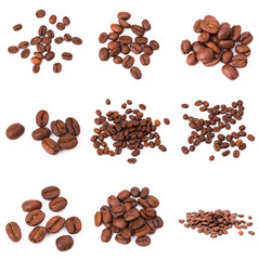 collage of Coffee beans isolated on a white background area for copy space.