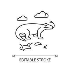 Komodo dragon linear icon. Tropical country animals. Indonesian fauna. Exploring wildlife. Varans in nature. Thin line illustration. Contour symbol. Vector isolated outline drawing. Editable stroke