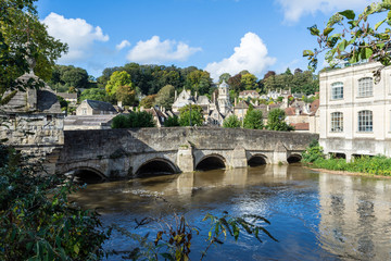 Bradford on Avon UK 15th October 2019 The main town bridge seen from upriver on the southern bank of the river Avon during high water levels