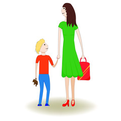 Fototapeta na wymiar Mother holding hands with child illustration
