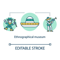 Naklejka premium Ethnographical museum concept icon. People heritage exposition. Anthropology. Global history. Traditional festival idea thin line illustration. Vector isolated outline drawing. Editable stroke