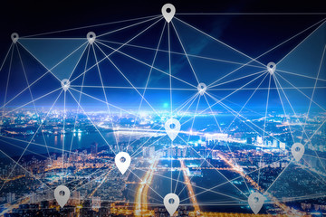 Modern city with wireless network connection concept