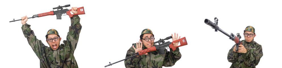 Fototapeta premium Military man with a gun isolated on white