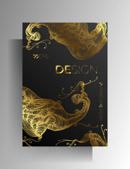 Design for poster, cover for book, magazine. Gold and black concept with graphic hand-drawn elements. EPS 10 vector.